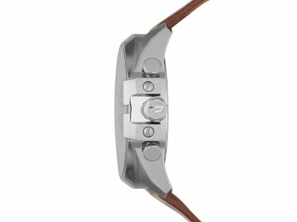 Diesel Mega Chief Silver Round Leather Men's Watch | DZ4290