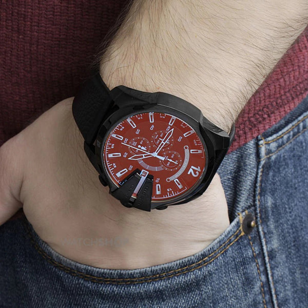 Diesel Men's Mega Chief Black Round Leather Watch | DZ4323