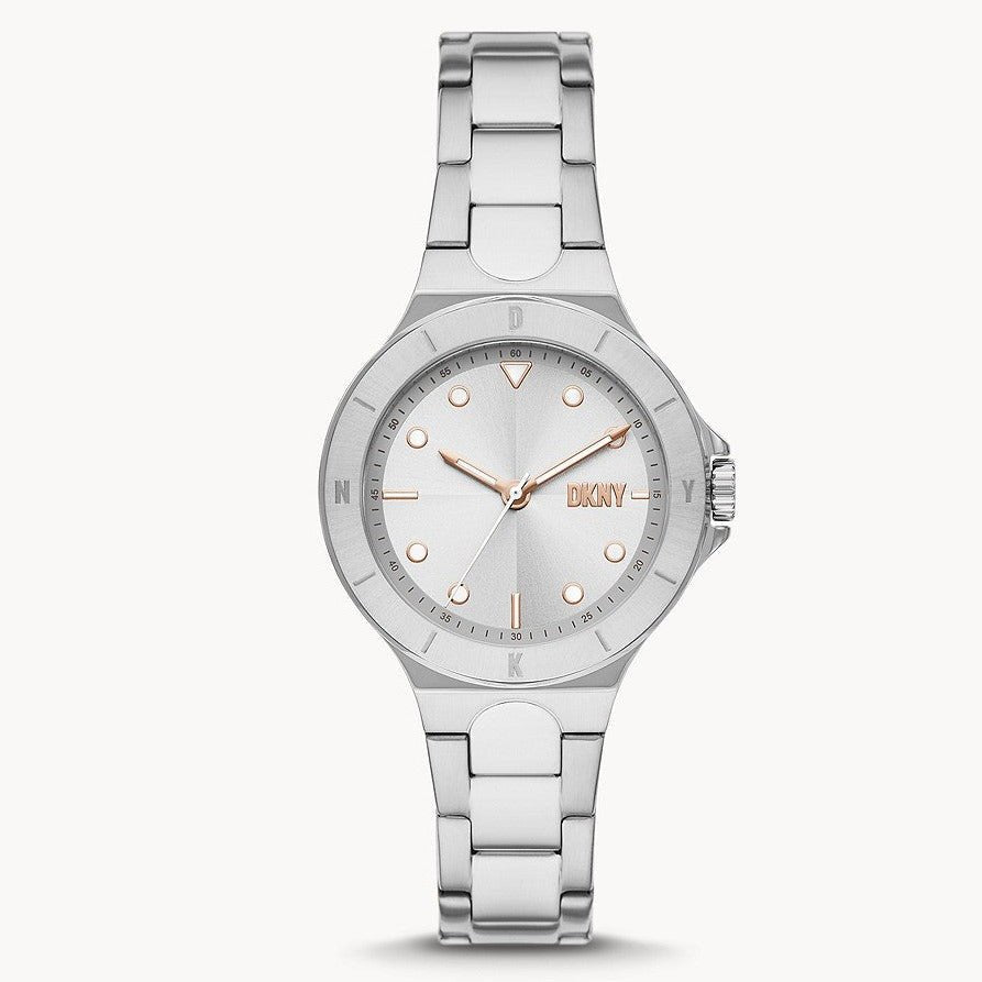 DKNY Chambers Silver Dial and White Steel Bracelet 38mm Women's Watch | NY6641 | TIME Watches