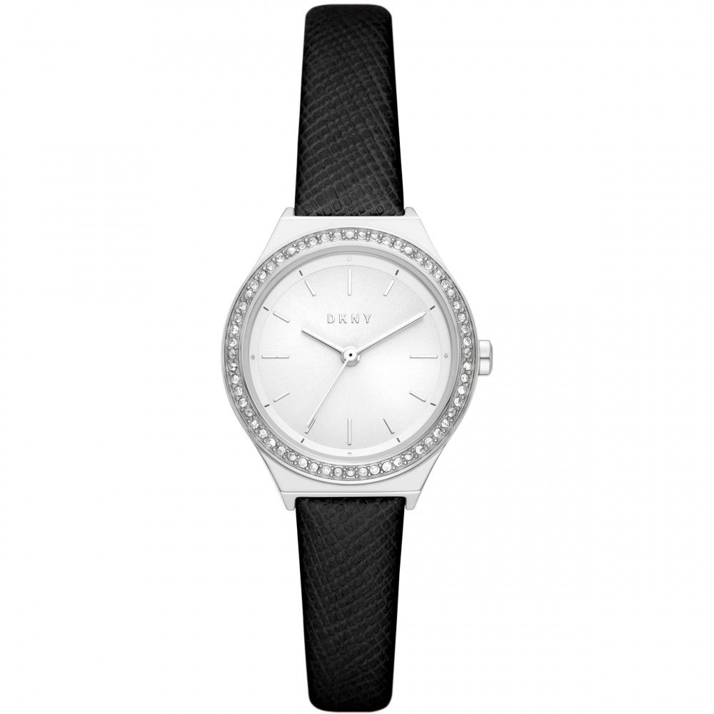 DKNY Parsons Silver Dial and Black Leather 28mm Women's Watch | NY6610 | TIME Watches