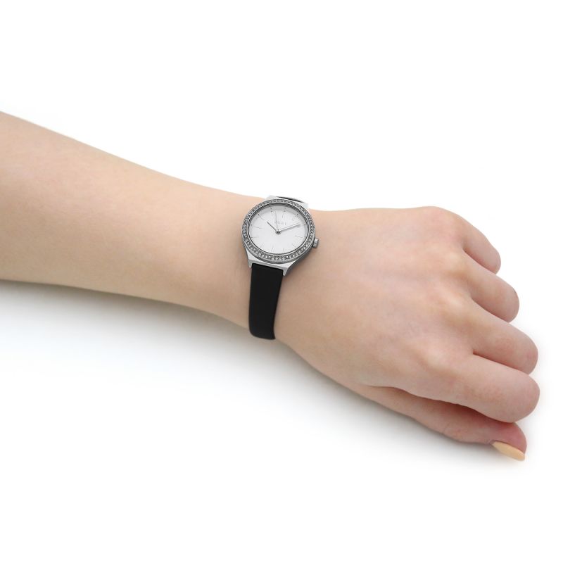 DKNY Parsons Silver Dial and Black Leather 28mm Women's Watch | NY6610 | TIME Watches