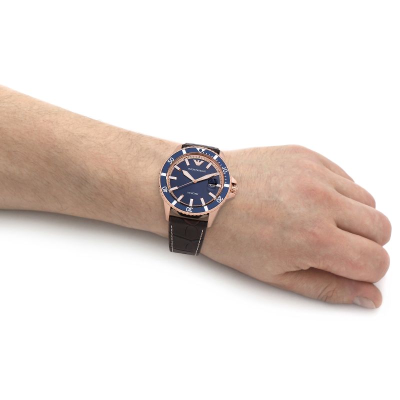 Emporio Armani Blue Dial Brown Leather Men's Watch | AR11556 | Time Watch Specialists