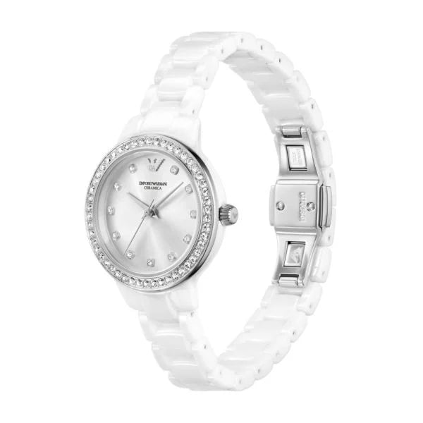 Emporio Armani Three-Hand White Ceramic Woman's Watch | AR70013 | Time Watch Specialists