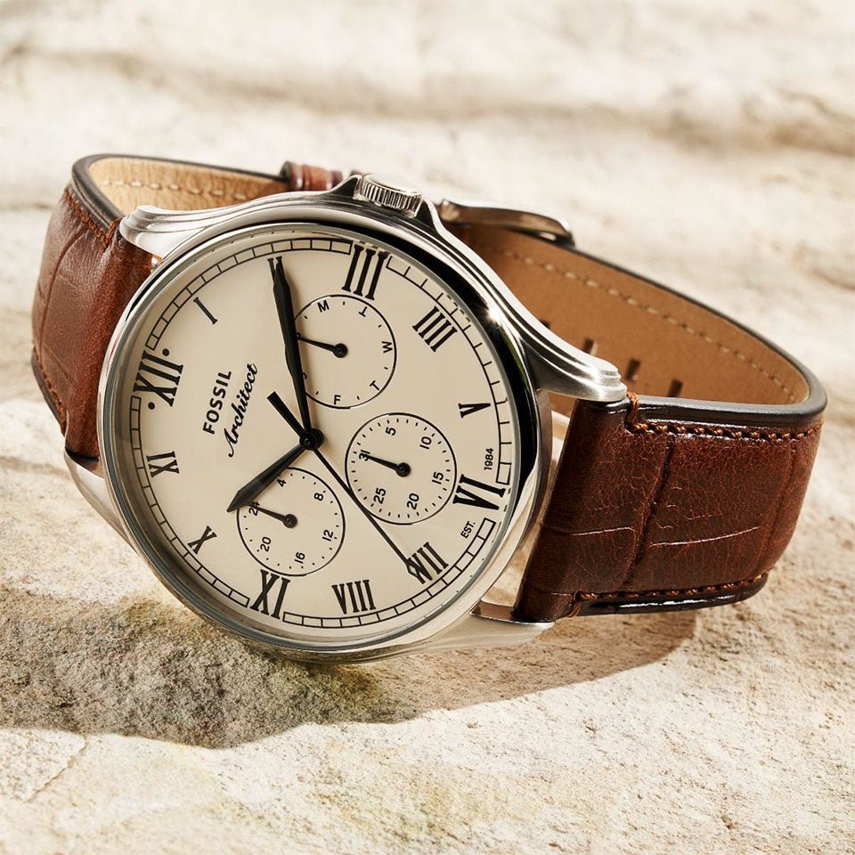 Fossil ARC-02 Multifunction Brown Croco Leather Men's Watch - FS5800 | Time Watch Specialists