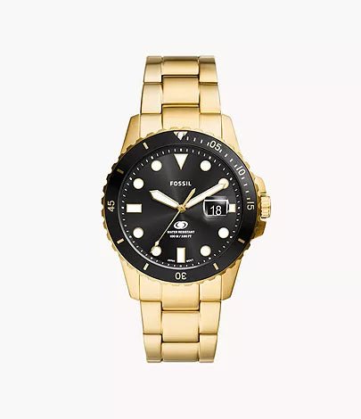 Fossil Blue Dive Three-Hand Date Gold-Tone Stainless Steel Men's Watch| FS6035 | Time Watch Specialists