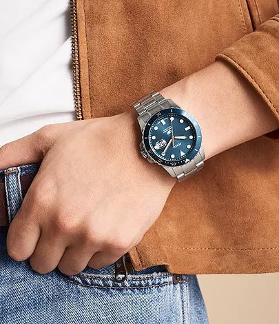 Fossil Blue Dive Three-Hand Date Stainless Steel Men's Watch | FS6050 | Time Watch Specialists