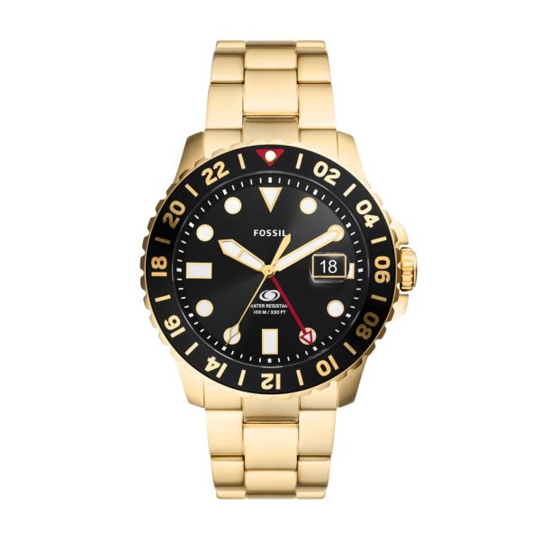 Fossil Blue GMT Gold-Tone Stainless Steel Men's Watch | FS5990 | Time Watch Specialists