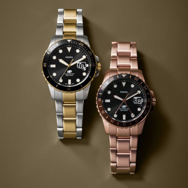 Fossil Blue GMT, Rose Gold-Tone Stainless Steel Men's Watch | FS6027 | Time Watch Specialists