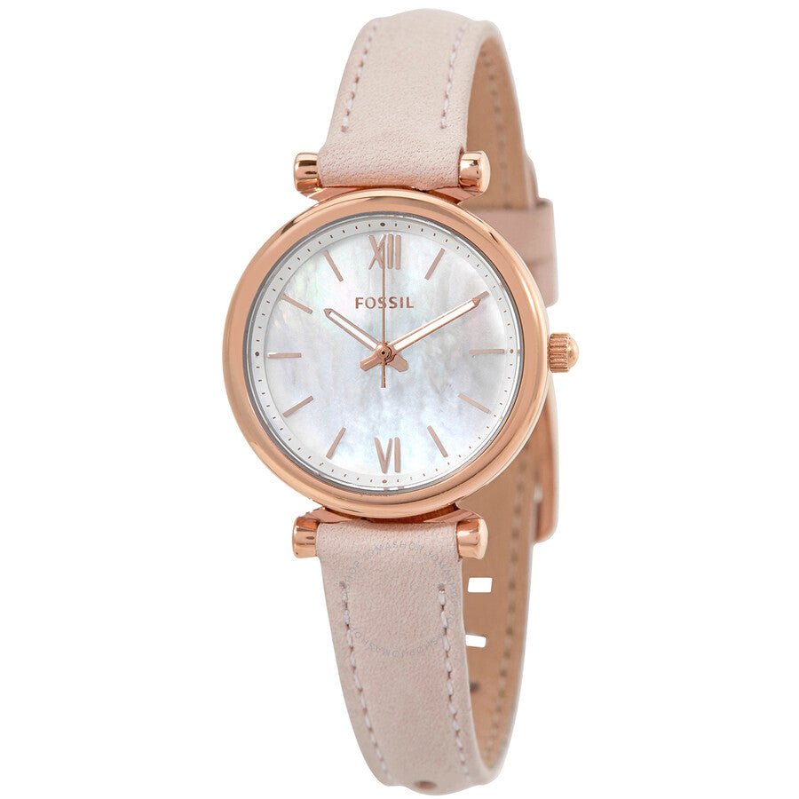 Fossil Carlie Mini Rose Gold Round Leather Women's Watch - ES4699 | Time Watch Specialists