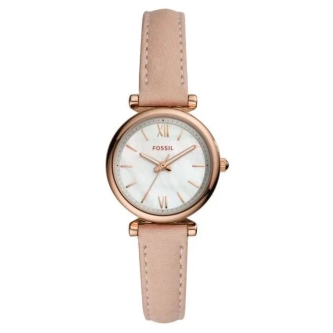 Fossil Carlie Mini Rose Gold Round Leather Women's Watch - ES4699 | Time Watch Specialists