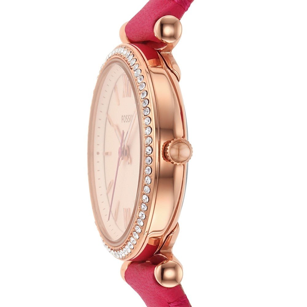 Fossil Carlie Mini Three-Hand Fuchsia Leather Women's Watch - ES5006 | Time Watch Specialists