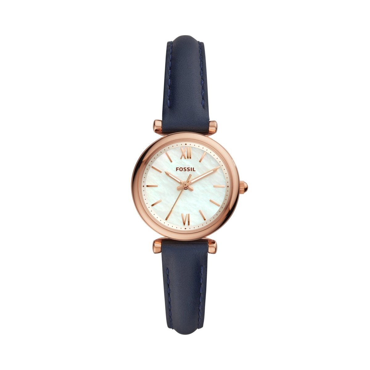 Fossil Carlie Mini Three-Hand Navy Leather Watch - ES4502 | Time Watch Specialists