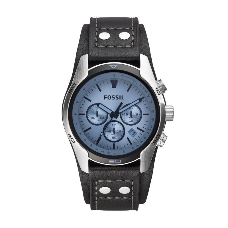 Fossil Coachman Silver/Steel Round Leather Men's Watch - CH2564 | Time Watch Specialists