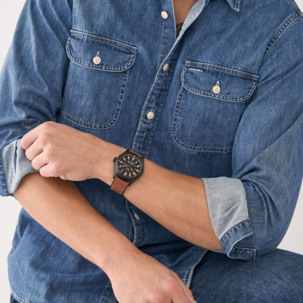Fossil Defender Solar-Powered Luggage Leather Men's Watch | FS5978 | Time Watch Specialists