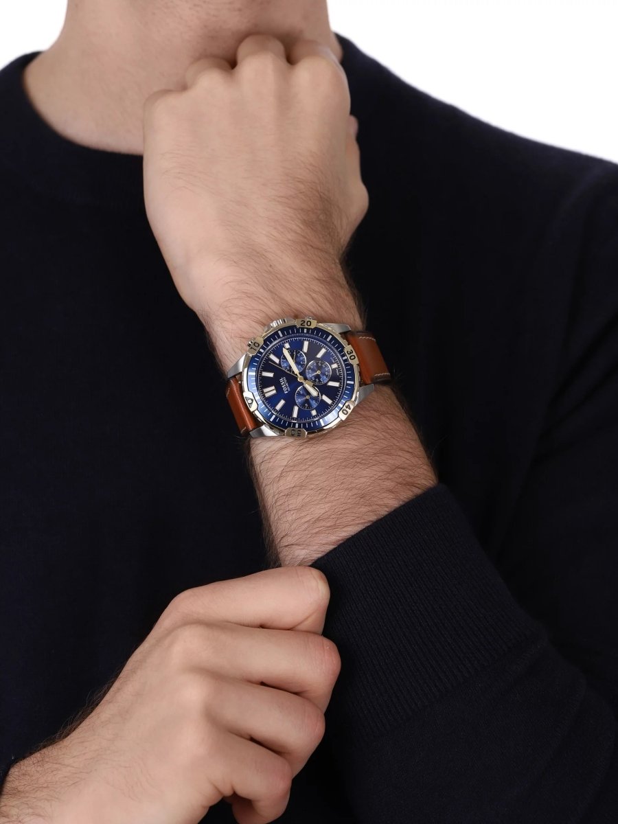 Fossil Garrett Chronograph Luggage Leather Men's Watch - FS5625 | Time Watch Specialists