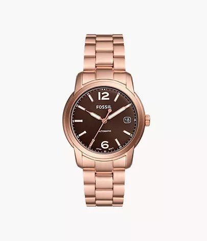 Fossil Heritage Automatic Rose Gold-Tone Stainless Steel Unisex Watch | ME3258 | Time Watch Specialists