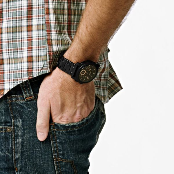 Fossil Machine Black Round Stainless Steel Men's Watch | FS4682