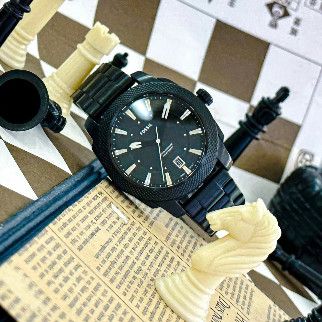 Fossil Machine Three-Hand Date Black Stainless Steel Men's Watch | FS5971 | Time Watch Specialists