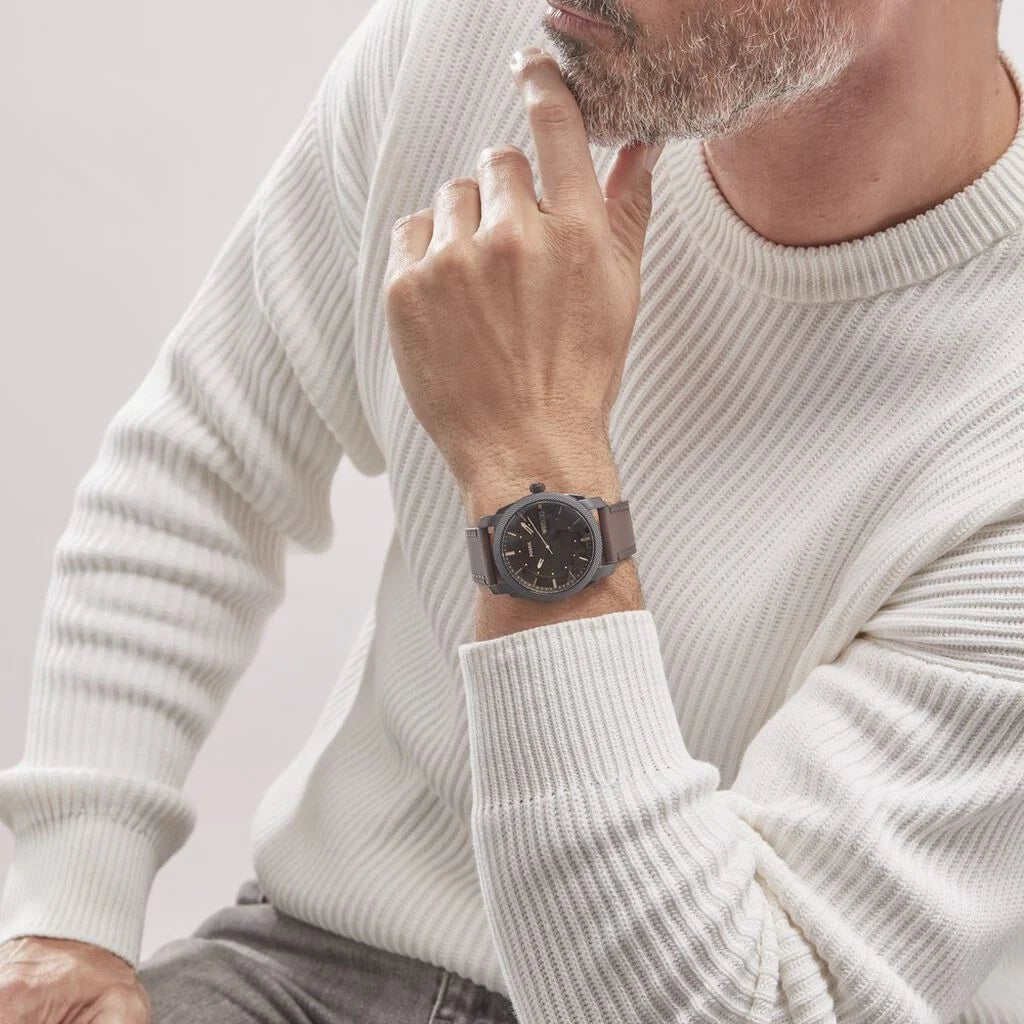 Fossil Machine Three-Hand Date Brown Leather Men's Watch - FS5901 | Time Watch Specialists