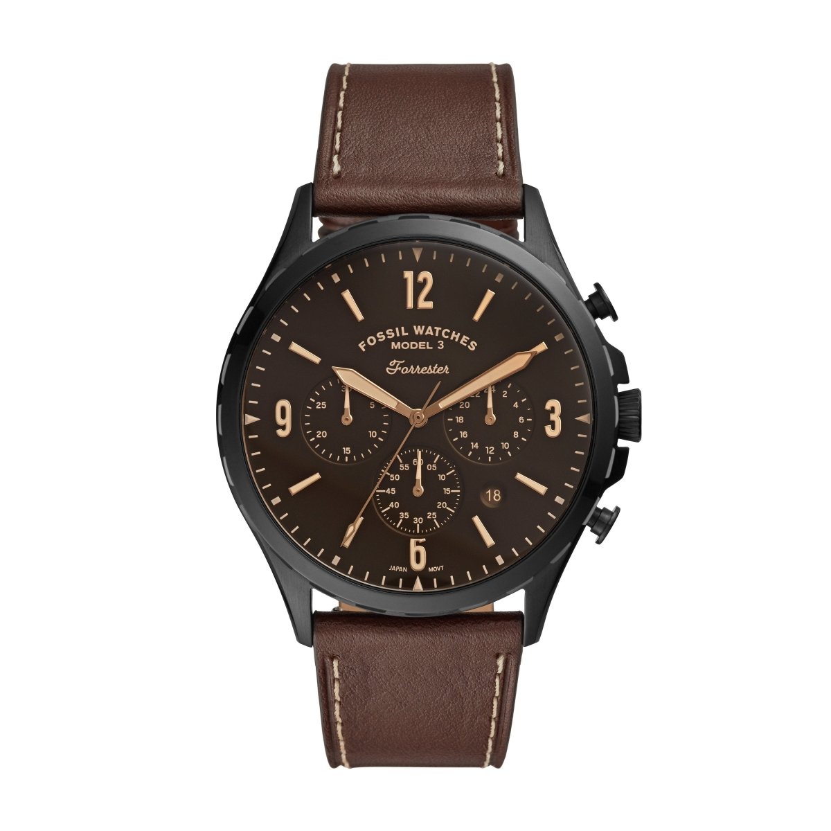 Fossil Men's Forrester Chrono Black Round Leather Watch - FS5608 | Time Watch Specialists