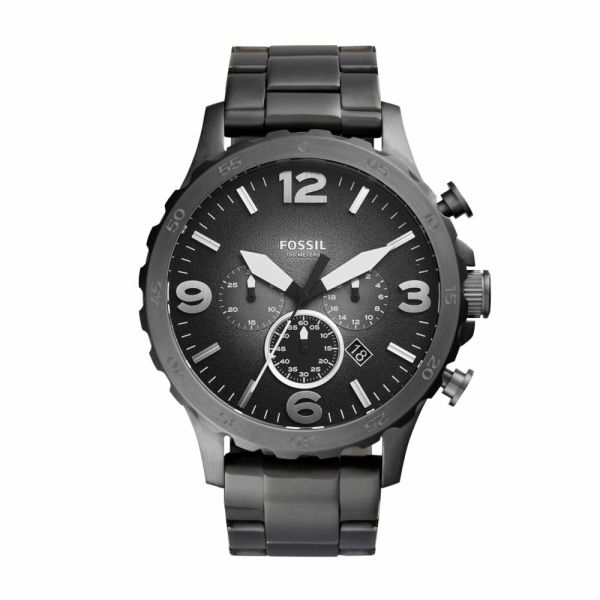 Fossil Nate Smoke Round Stainless Steel Men's Watch | JR1437 | Time Watch Specialists