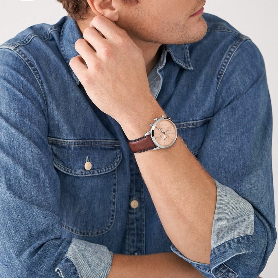 Fossil Neutra Chronograph Medium Brown LiteHide™ Leather Men's Watch | FS5982 | Time Watch Specialists