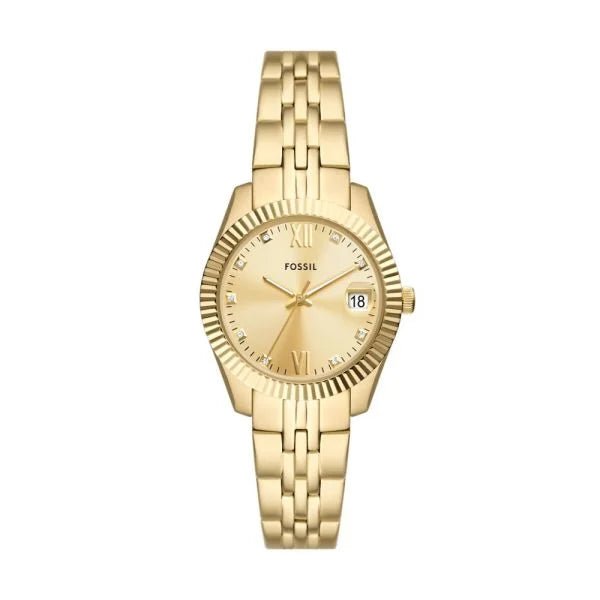 Fossil Scarlette Three-Hand Date Gold-Tone Stainless Steel Woman's Watch | ES5338 | Time Watch Specialists