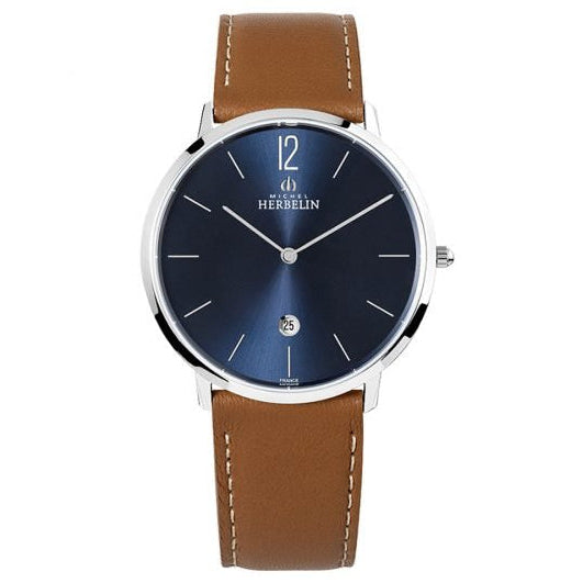 HERBELIN City Quartz Blue and Brown Leather 39mm Unisex Watch | 19515AP15GD | TIME Watches