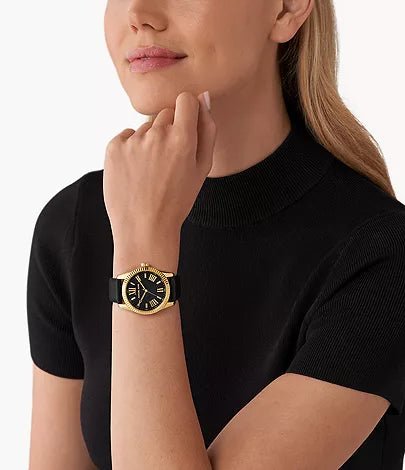 Michael Kors Lexington Three-Hand Black Leather Woman's Watch | MK4748