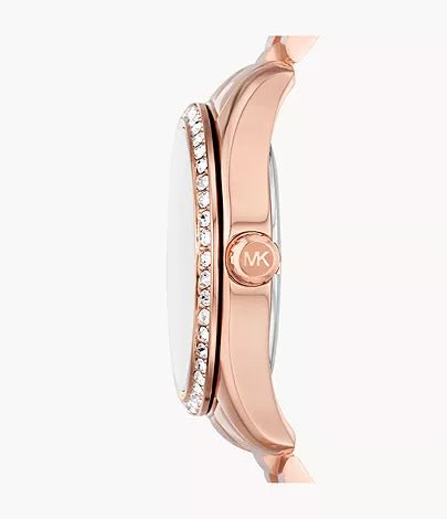 Michael Kors Lexington Three-Hand Rose Gold-Tone Stainless Steel Woman's Watch | MK7444 | Time Watch Specialists