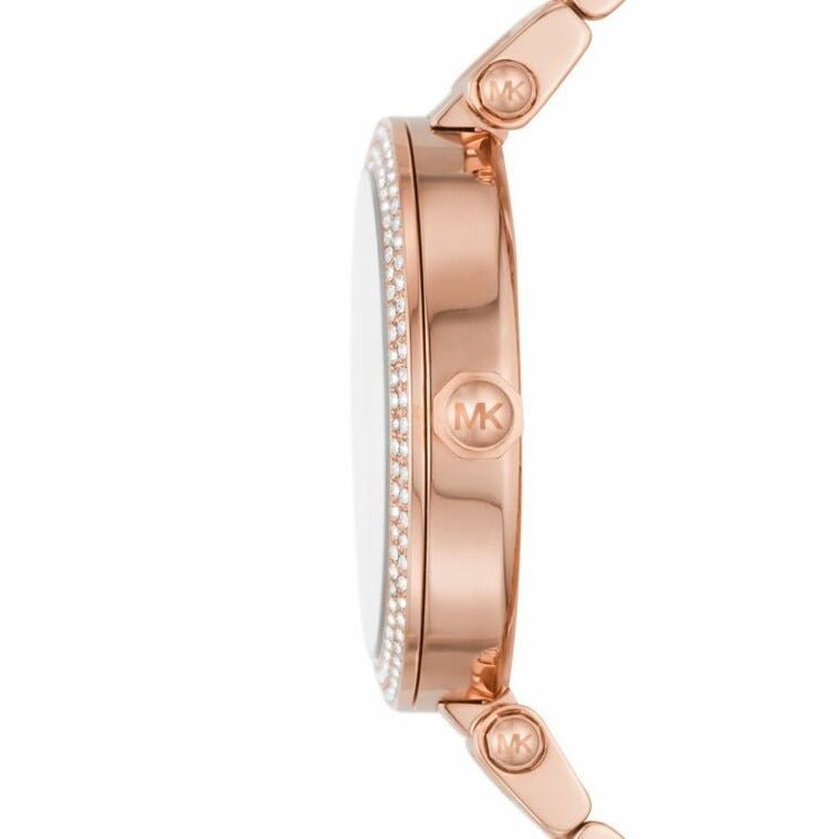 Michael Kors Parker Three-Hand Rose Gold-Tone Stainless Steel Woman's Watch | MK7286 | Time Watch Specialists