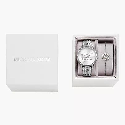 Michael Kors Three-Hand Stainless Steel Woman's Watch and Bracelet Set | MK1055SET | Time Watch Specialists
