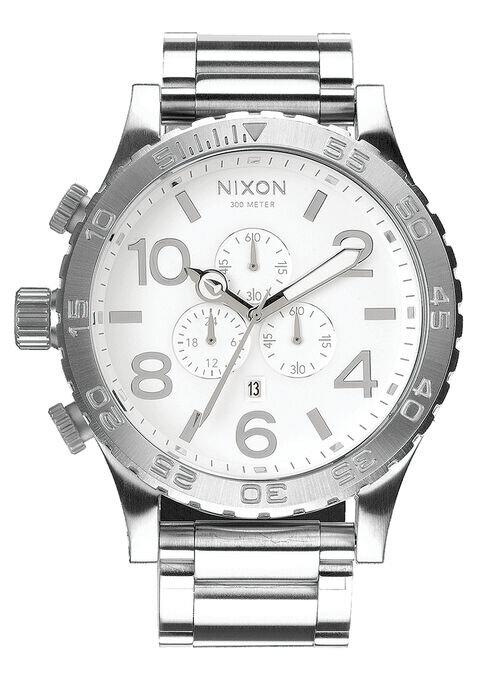 NIXON 51 - 30 Chrono Silver Dial and Silver Steel Bracelet 51mm Men's Watch | A083510 - 00 | TIME Watches