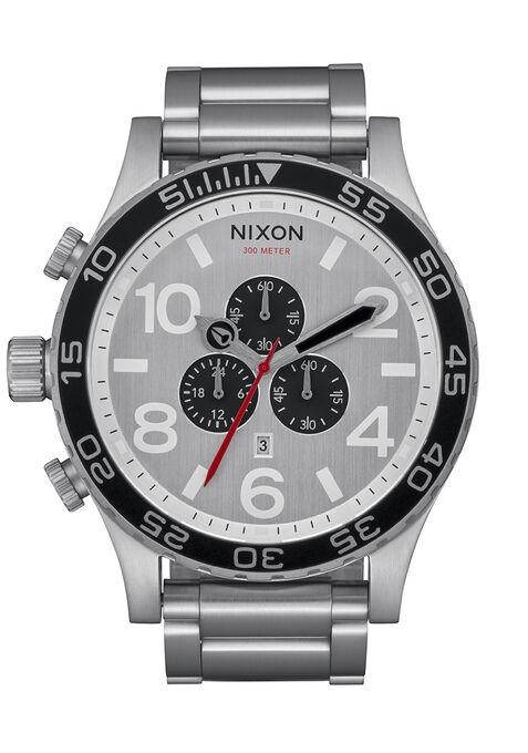 NIXON 51 - 30 Chrono Silver Dial and Silver Steel Bracelet 51mm Men's Watch | A083510 - 00 | TIME Watches