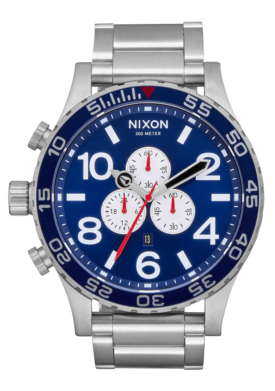 NIXON 51 - 30 Chrono Silver Dial and Silver Steel Bracelet 51mm Men's Watch | A083510 - 00 | TIME Watches
