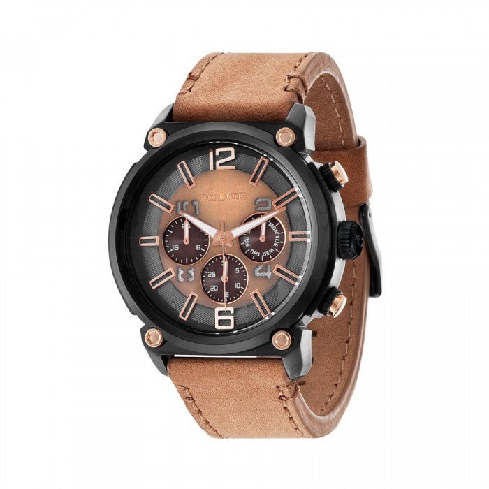 Police Brown Leather Chronograph Men's Watch | PL14378JSB11 | Time Watch Specialists