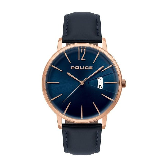 Police Gents Virtue 3 Hands-Date Leather Strap | Time Watch Specialists