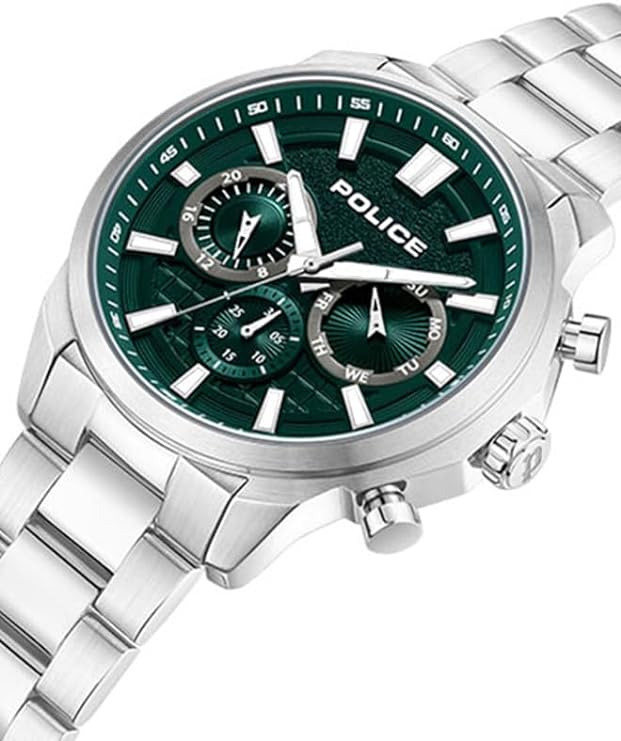 Police Rangy Chronograph With Green Dial & Silver Bracelet Men's Watch | PEWJK0021002 | Time Watch Specialists