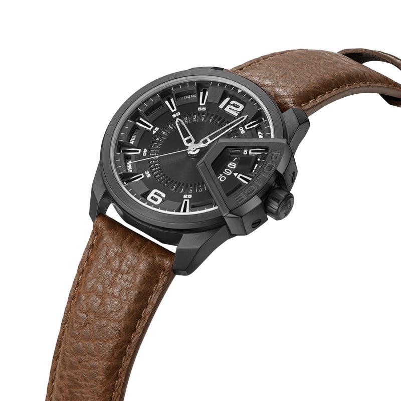 Police Underilned 3 Hands-Date Leather Strap | Time Watch Specialists