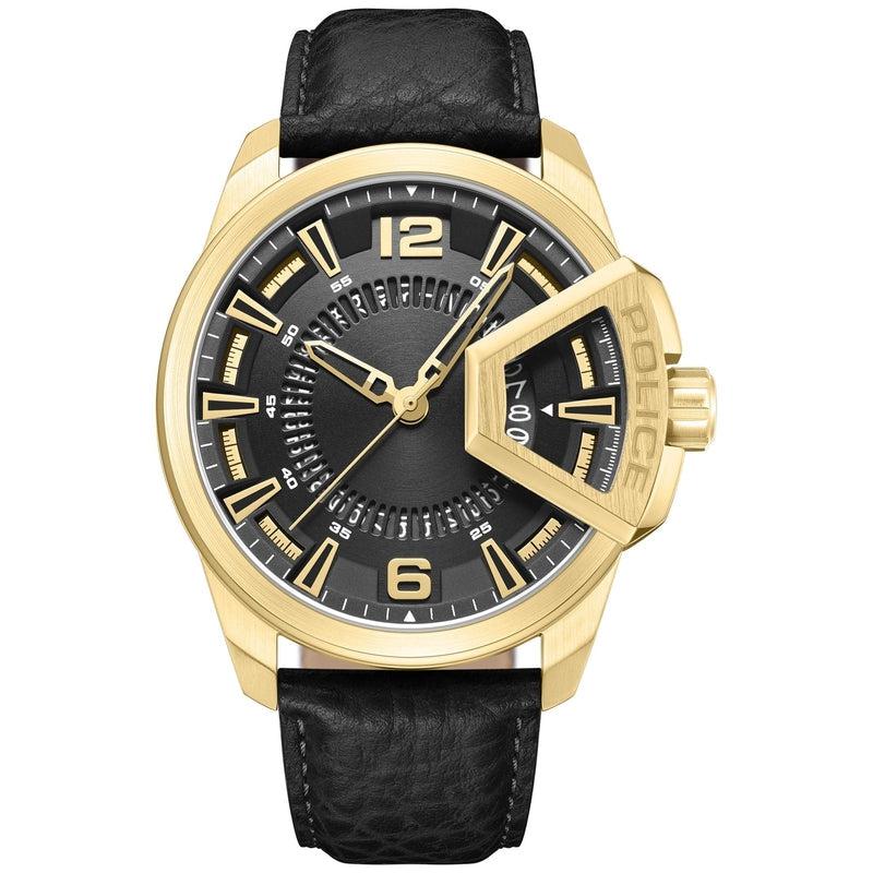 Police Underlined 3 Hands-Date Leather Strap | Time Watch Specialists