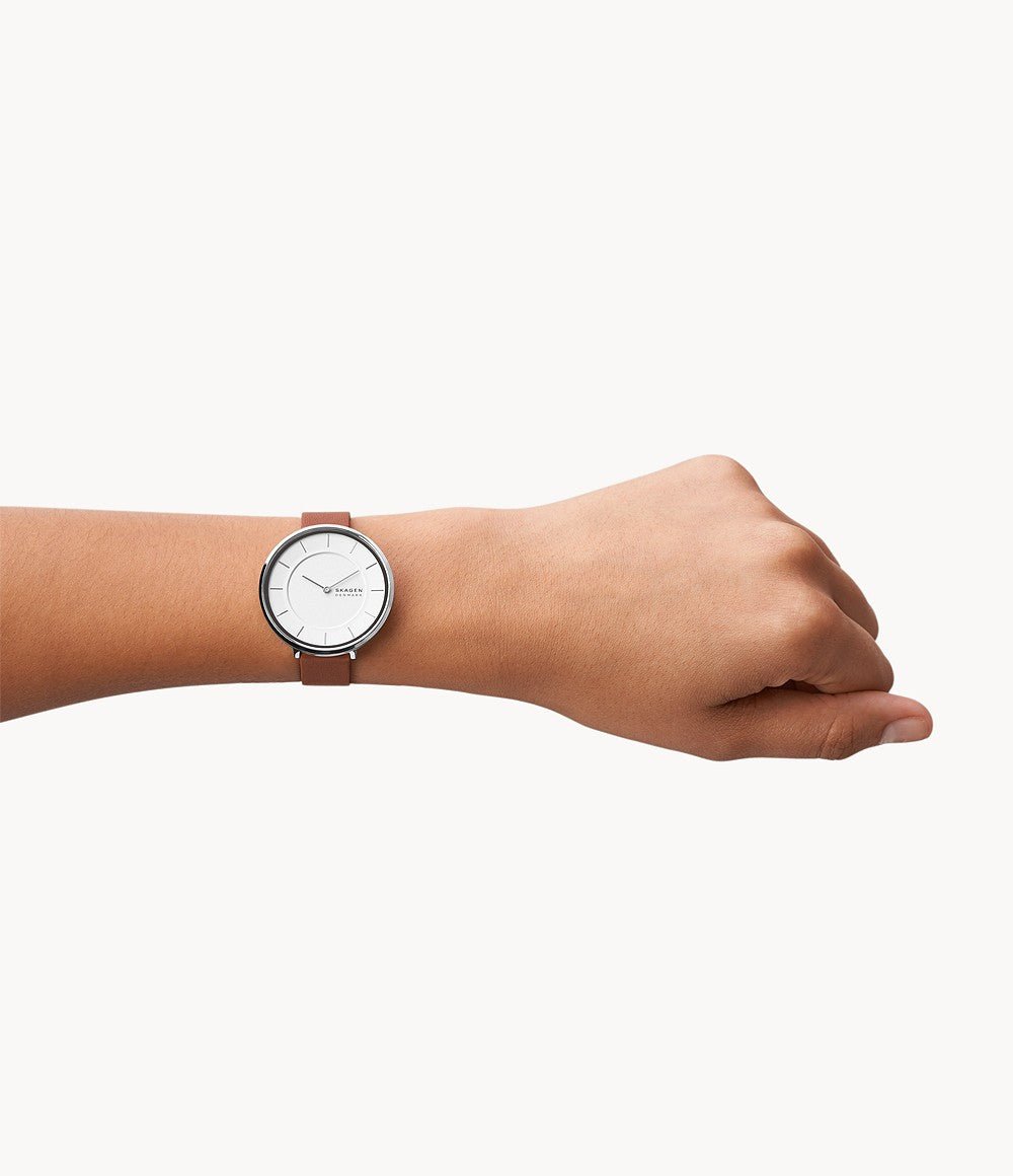 Skagen Gitte Two-Hand Medium Brown Leather Women's Watch - SKW3015 | Time Watch Specialists