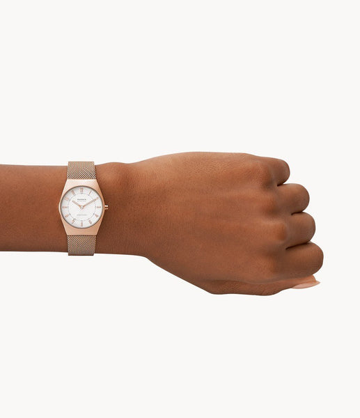 Skagen Grenen Lille Solar-Powered Rose Gold Stainless Steel Mesh Women's Watch | SKW3078