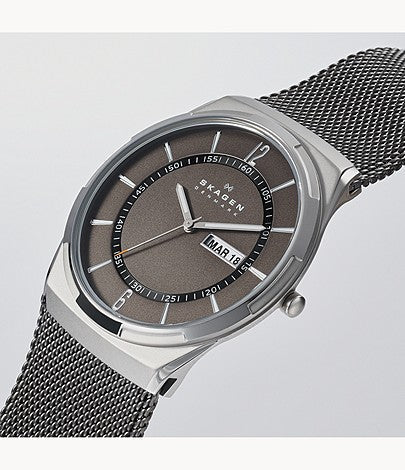 Skagen Melbye Three - Hand Day - Date Charcoal Stainless Steel Mesh Men's Watch | SKW6790 | TIME Watches