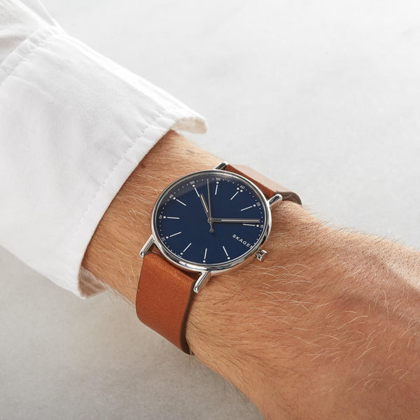 Skagen Signatur Silver Round Leather Men's Watch | SKW6355