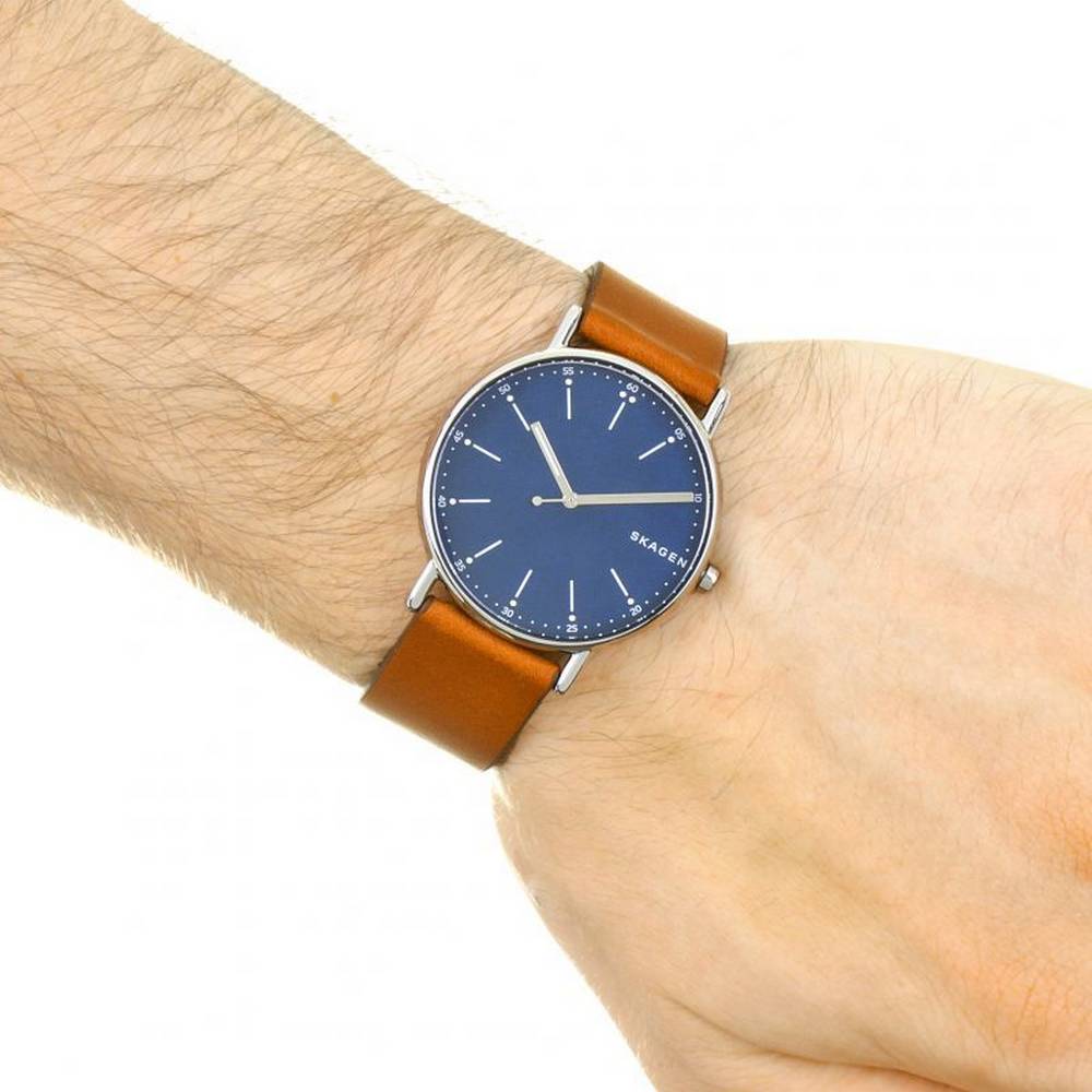 Skagen Signatur Silver Round Leather Men's Watch | SKW6355 | Time Watch Specialists