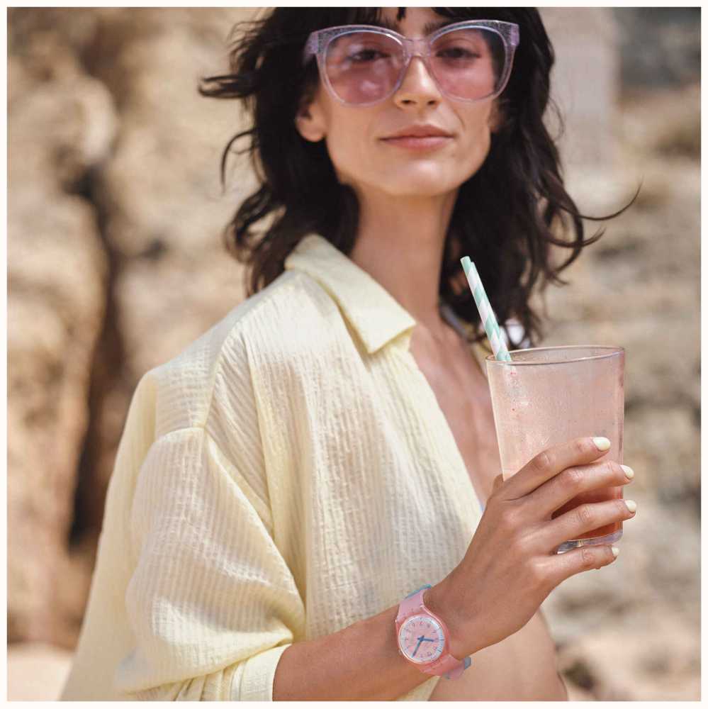 Swatch PINK PAY! Pink Semi-Transparent Strap Unisex Watch | SVHP100-5300 | Time Watch Specialists