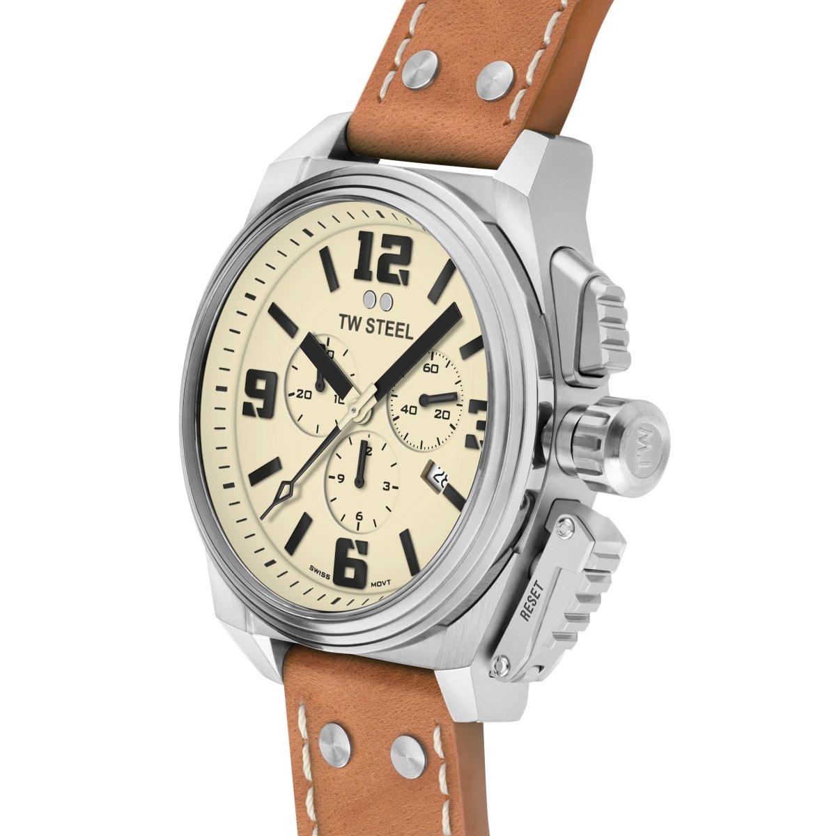 TW Steel Canteen 46mm Beige Leather Men's Watch - TW1010 | Time Watch Specialists