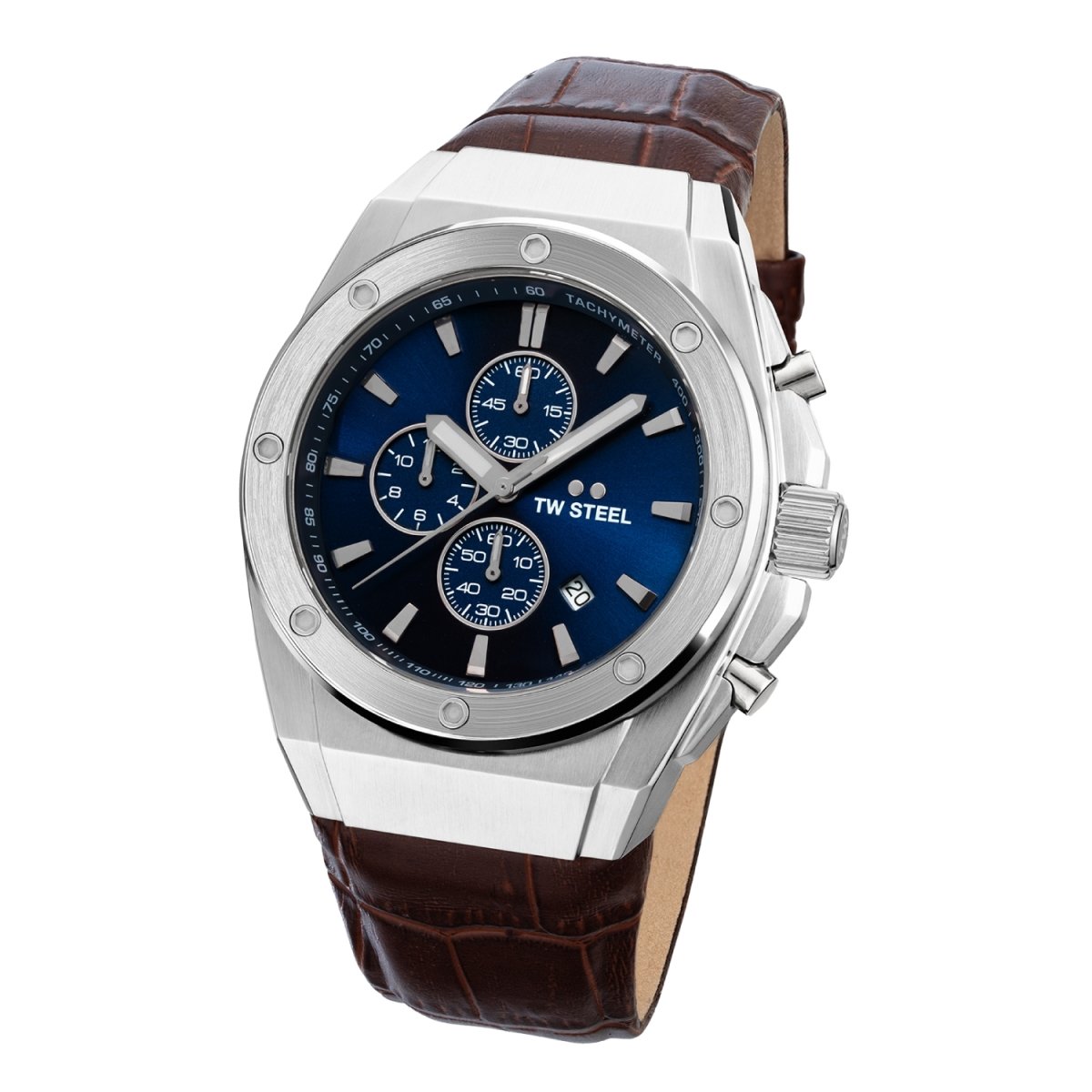 TW Steel Ceo Tech Blue Dial and Brown Leather Strap 44mm Limited Edition Men's Watch | CE4107 | TIME Watches