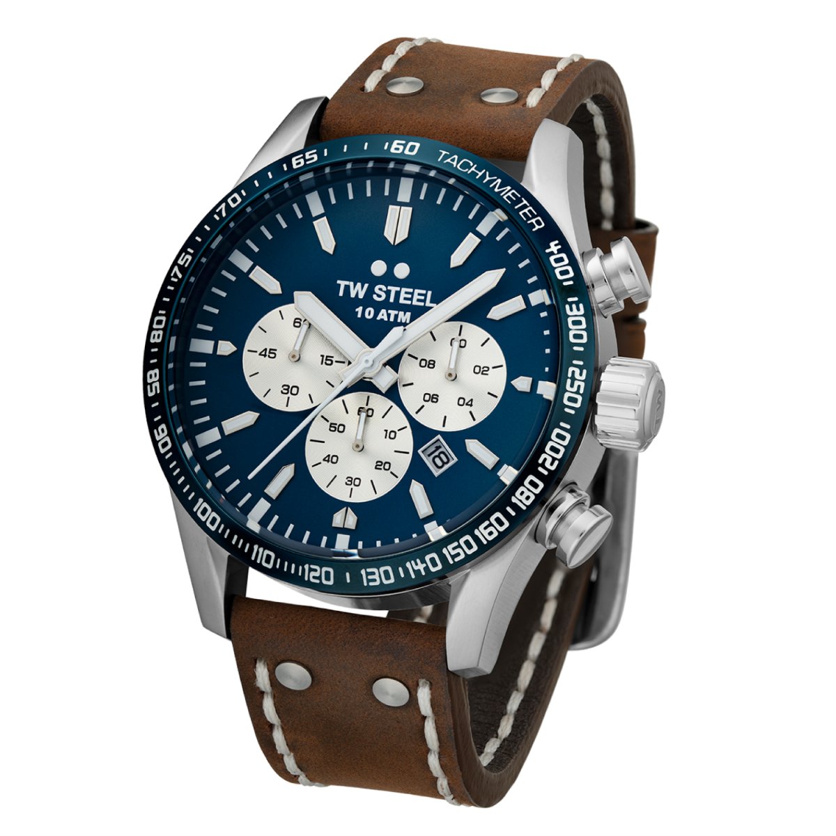TW Steel Volante Dark Blue Dial and Brown Leather Strap 48mm Men's Watch | VS121 | TIME Watches