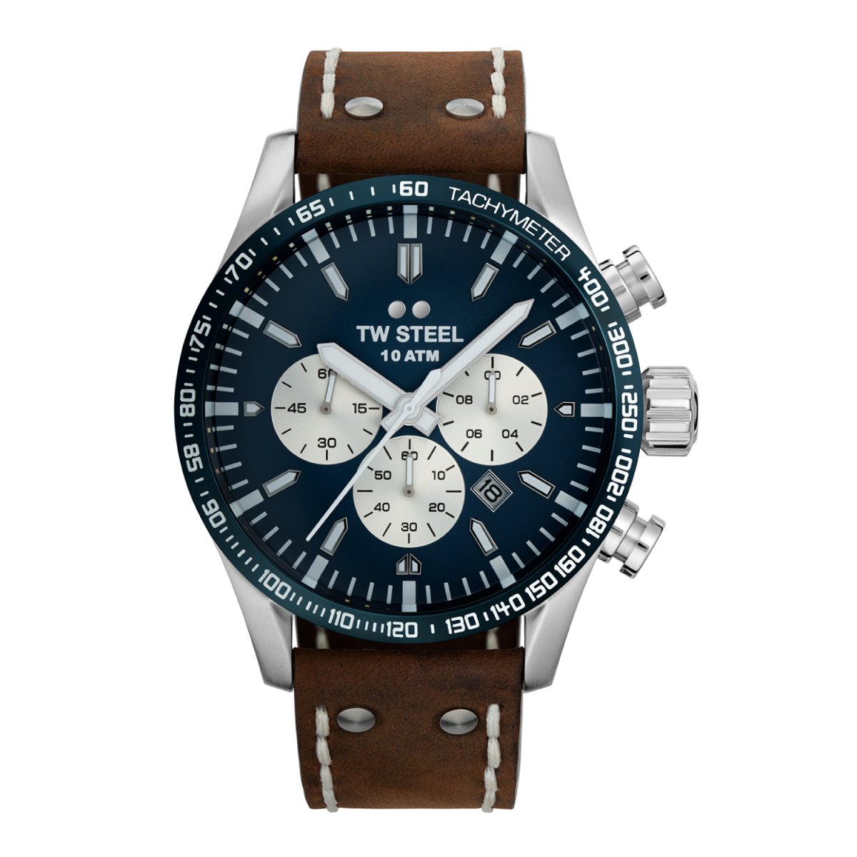 TW Steel Volante Dark Blue Dial and Brown Leather Strap 48mm Men's Watch | VS121 | TIME Watches